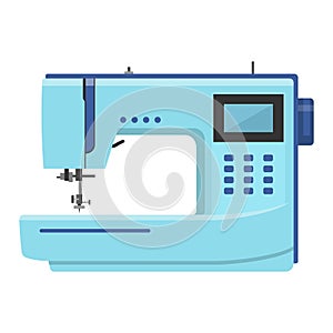 Sewing machine isolated on white background. Modern machine for sewing icon. Mechanical device for stitching fabric and
