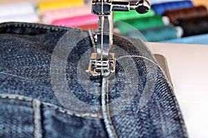 Sewing machine and item of clothing material