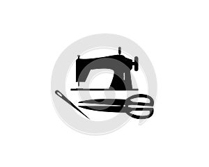 Sewing machine , needle and scisor logo vector illustration photo