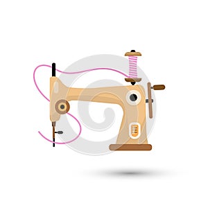 Sewing machine with pink thread isolated on hite background