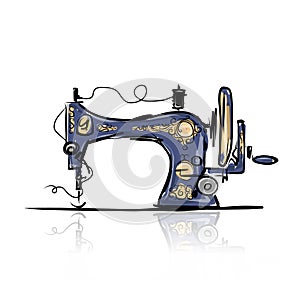 Sewing machine retro sketch for your design