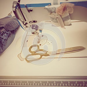 Sewing machine and scissors