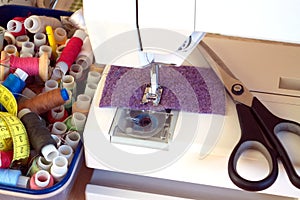 Sewing machine and sewing accessories closeup