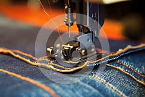 sewing machine stitching denim pockets