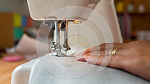 Sewing machine stitching fabic