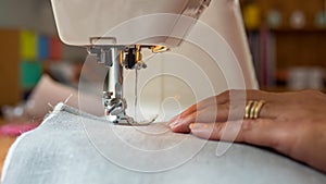 Sewing machine stitching fabic