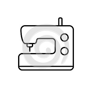 Sewing machine. Tailoring emblem. Linear icon of industrial manufacture of clothing. Black simple illustration of electric device