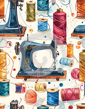 Sewing Machine and Thread Spools Pattern