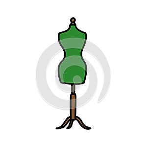 Sewing mannequin doodle icon, vector color line illustration