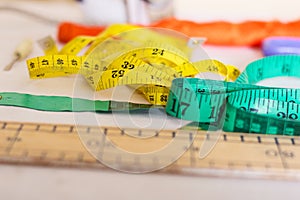 Sewing materials on a table.