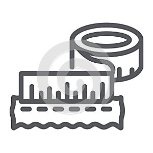 Sewing meter line icon, ruler and tailor, measuring tape sign, vector graphics, a linear pattern on a white background.
