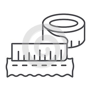 Sewing meter thin line icon, ruler and tailor, measuring tape sign, vector graphics, a linear pattern on a white