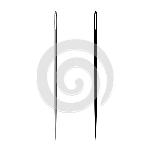 Sewing needle with and black needle icon silhouette isolated on white background. Vector illustration