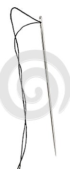 Sewing needle with black thread isolated on white