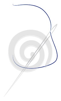 Sewing needle with blue thread, icon
