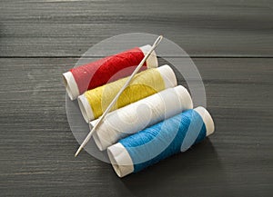 Sewing needle and colored spool yarns, multicolored spool yarns, sewing and sewing needles, scissors and scissors, tailoring mater
