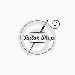 Sewing needle logo. Tailor shop with thread