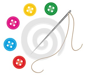 Sewing needle and thread with buttons
