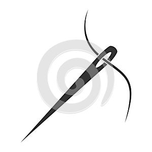 Sewing needle with thread. Glyph icon design vector