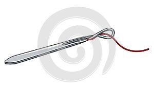 Sewing Needle with Thread, Isolated on White