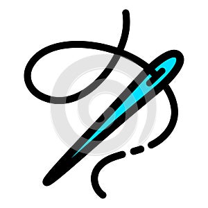 Sewing needle with thread simple color vector icon