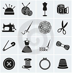 Sewing and needlework icons. Vector set.