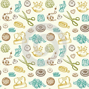 Sewing And Needlework Seamless Pattern Vector