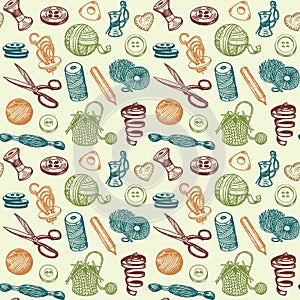 Sewing And Needlework Seamless Pattern Vector