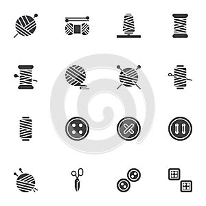 Sewing and needlework vector icons set