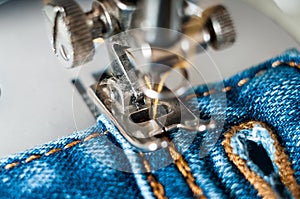 Sewing process denim material