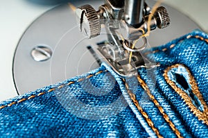 Sewing process denim material