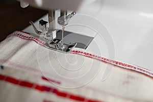 sewing process in the phase of overstitching