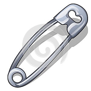 Sewing safety pin isolated on white background. Vector cartoon close-up illustration.