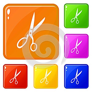 Sewing scissors icons set vector color