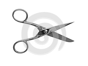 Sewing scissors isolated on white, top view