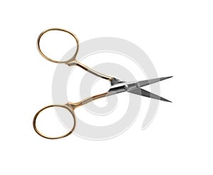 Sewing scissors isolated on white, top view