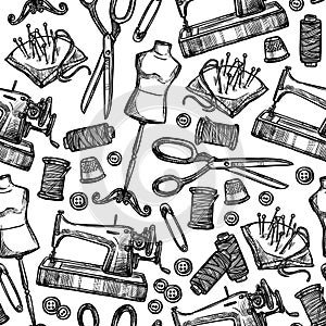 Sewing Seamless Black And White Pattern