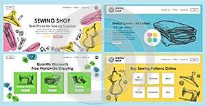 Sewing shop concept, web page template design set