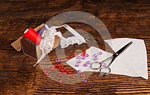 Sewing still life on table