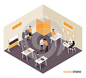 Sewing Studio Isometric Composition