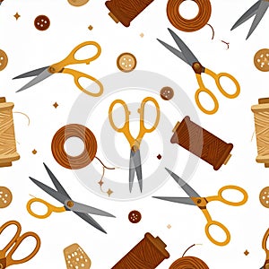 Sewing Supplies Pattern - Scissors, Thread, and Buttons