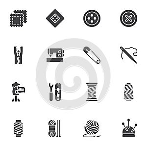 Sewing supplies vector icons set