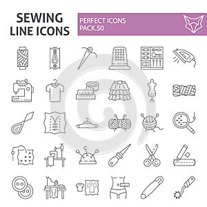 Sewing thin line icon set, tailor symbols collection, vector sketches, logo illustrations, dressmaking signs linear