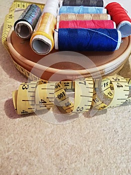 Sewing thread kit in different colors and tailoring meter