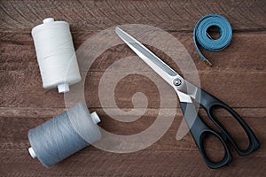 Sewing thread scissors and tailor meter