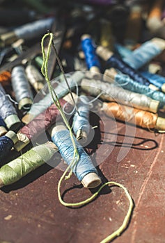 Sewing thread and scissors