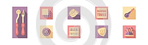 Sewing Tool and Equipment Icons for Needlework Vector Set