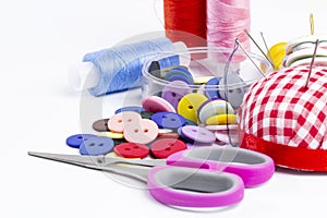 Sewing tools and accessories set, home crafts concept or art supplies