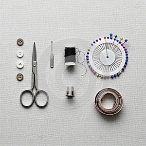 Sewing tools arranged neatly on a
