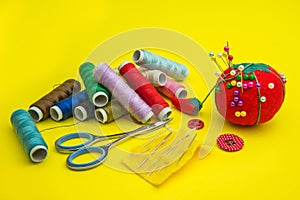 Sewing tools and bobbins thread